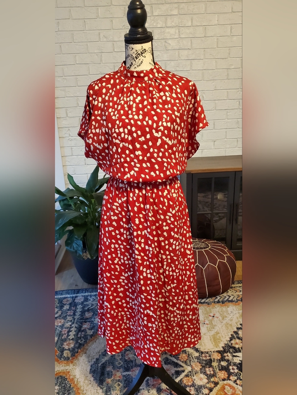 SHEIN Red Printed Blouson Maxi Dress with White Spots